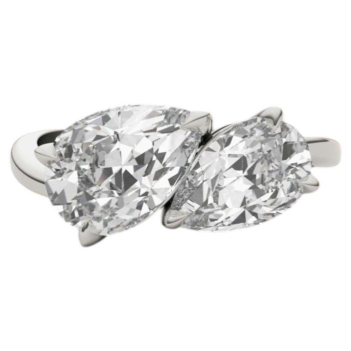 GIA Certified 3.00 Carats E/VVS1 Pear Diamonds Toi Et Moi Ring in 18K White Gold