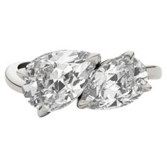 GIA Certified 3.00 Carats E/VVS1 Pear Diamonds Toi Et Moi Ring in 18K White Gold