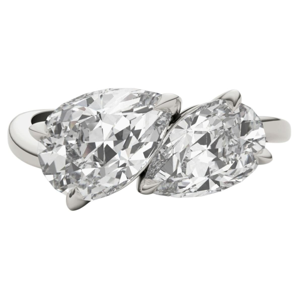 GIA Certified 3.00 Carats E/VVS1 Pear Diamonds Toi Et Moi Ring in 18K White Gold