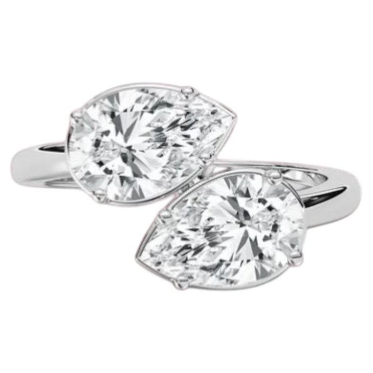 GIA Certified 3.00 Carats F/VS1 Pear Twin Diamonds Gap Ring in 18K White Gold