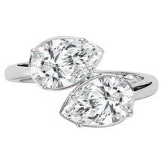 GIA Certified 3.00 Carats F/VS1 Pear Twin Diamonds Gap Ring in 18K White Gold