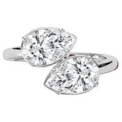 GIA Certified 3.00 Carats F/VS1 Pear Twin Diamonds Gap Ring in 18K White Gold