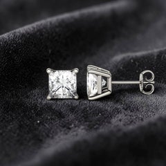 GIA Certified 3.00 Carats F/VS1 Princess Diamonds Stud Earrings 18K White Gold