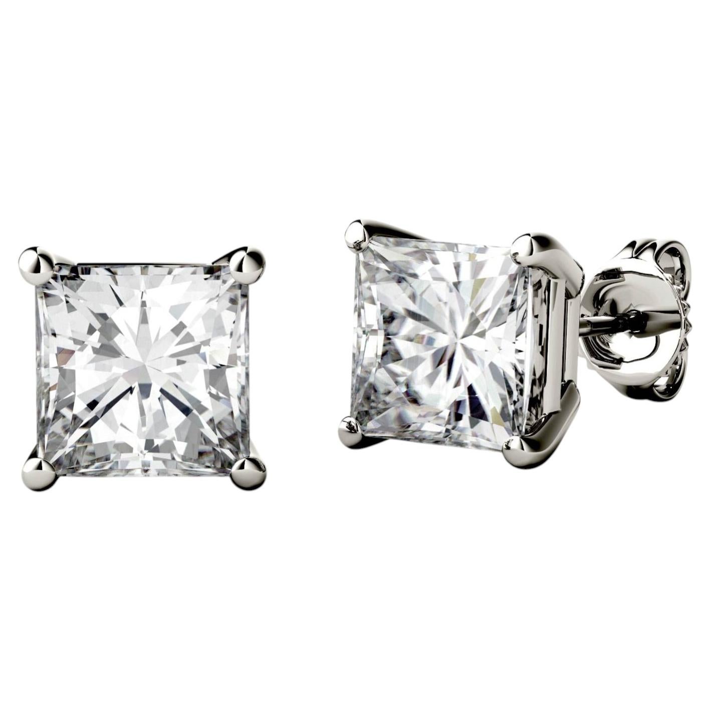 GIA Certified 3.00 Carats F/VS1 Princess Diamonds Stud Earrings 18K White Gold