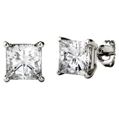 GIA Certified 3.00 Carats F/VS1 Princess Diamonds Stud Earrings 18K White Gold