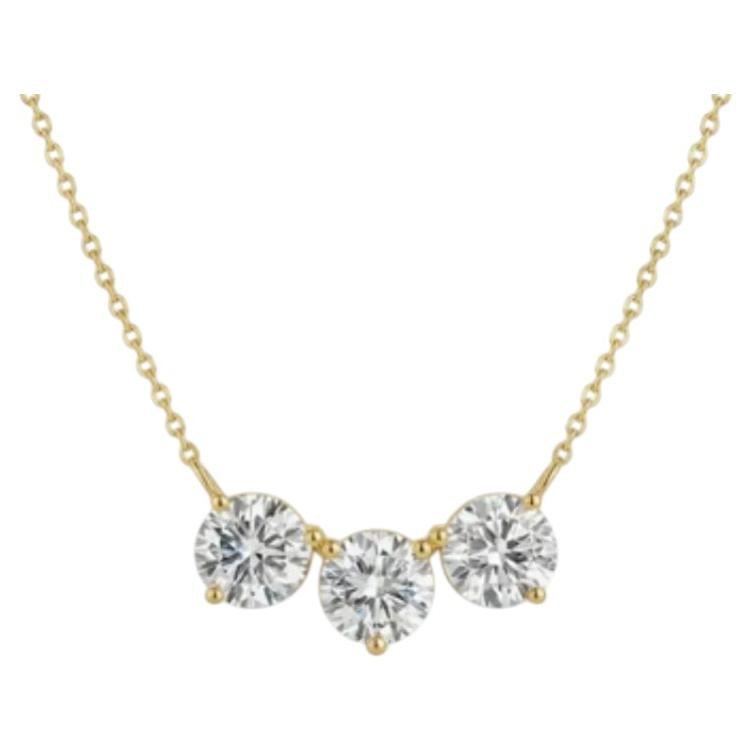 GIA Certified 3.00 Carats F/VS1 Round Brillant Shape Diamonds 18K Gold Necklace For Sale