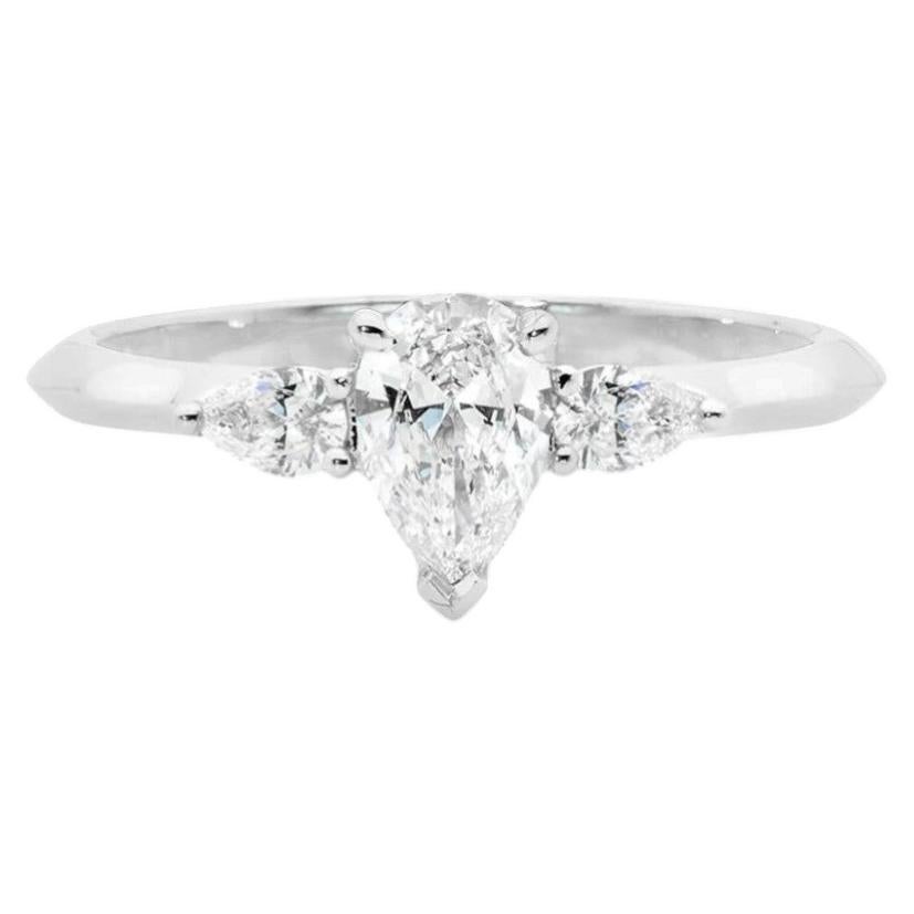 GIA Certified 3.00 Carats F VVS1 Pear Diamonds Three-Stone Ring 18K White Gold For Sale