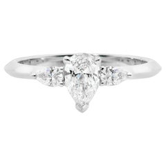 GIA Certified 3.00 Carats F VVS1 Pear Diamonds Three-Stone Ring 18K White Gold