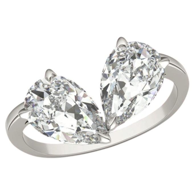 GIA Certified 3.00 Carats F VVS1 Pear Diamonds Toi Et Moi Ring in 18K White Gold