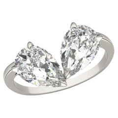 GIA Certified 3.00 Carats F VVS1 Pear Diamonds Toi Et Moi Ring in 18K White Gold