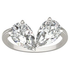GIA Certified 3.00 Carats F VVS1 Pear Diamonds Toi Et Moi Ring in 18K White Gold