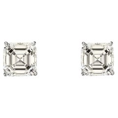 GIA Certified 3.00 Carats F VVS2 Square Emerald Diamond Stud Earrings 18K Gold