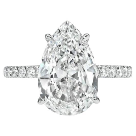 GIA Certified 3.00 Carats FLAWLESS/ D Pear Shape Diamond 18K Gold Solitaire Ring For Sale