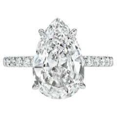 GIA Certified 3.00 Carats FLAWLESS/ D Pear Shape Diamond 18K Gold Solitaire Ring