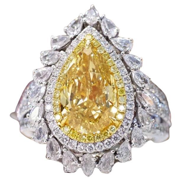 GIA Certified 3.00 Carats Pear Shape Fancy Diamond 18K Gold Solitaire Ring
