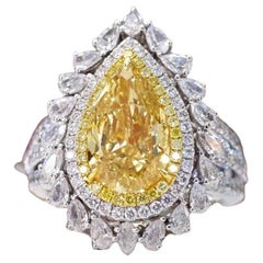 GIA Certified 3.00 Carats Pear Shape Fancy Diamond 18K Gold Solitaire Ring