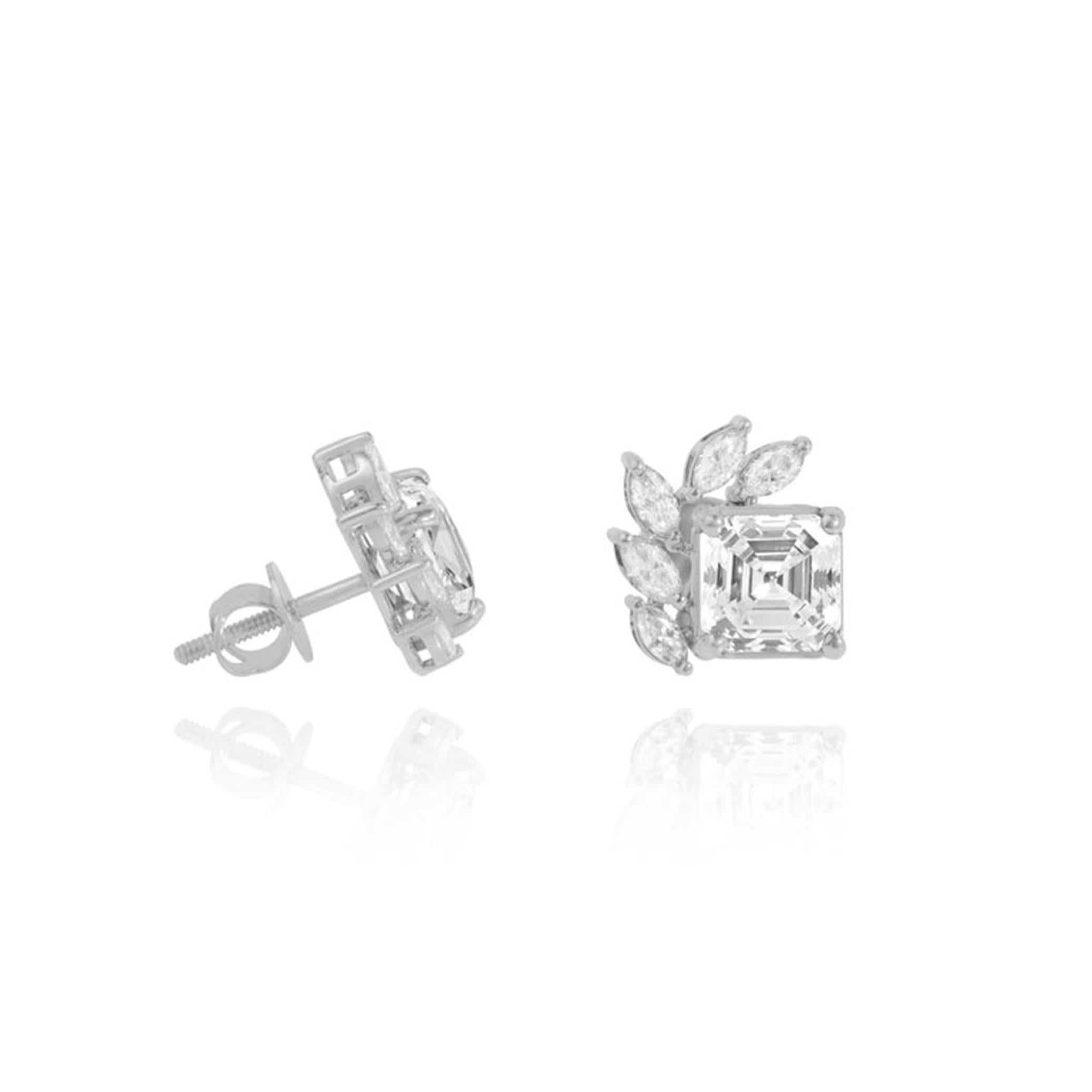 Pendientes de oro blanco de 18 quilates con halo de diamantes talla Asscher de 3,00 quilates con certificado GIA en venta 2