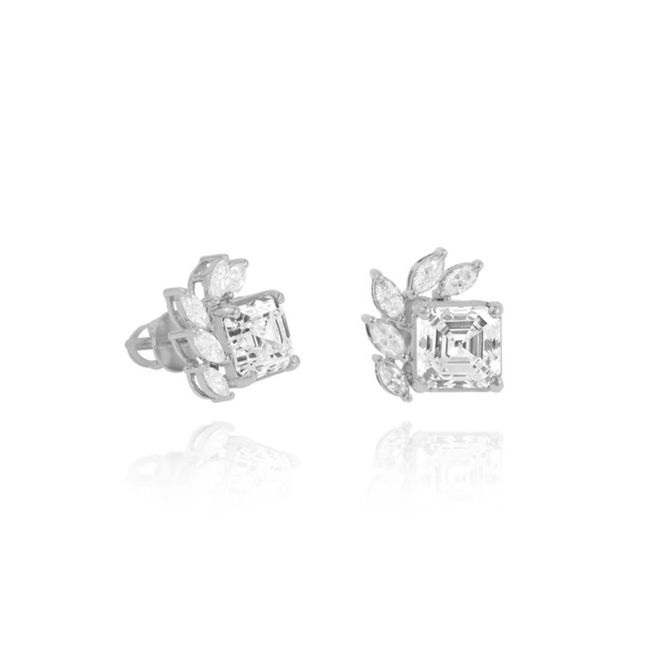 Pendientes de oro blanco de 18 quilates con halo de diamantes talla Asscher de 3,00 quilates con certificado GIA en venta 3
