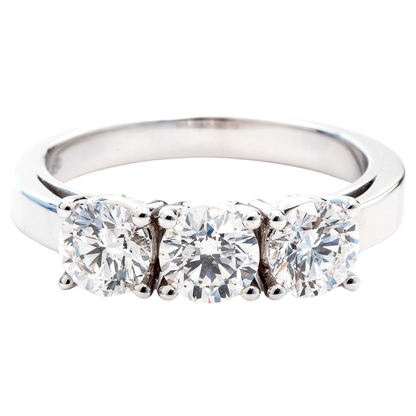 GIA Certified 3.00 Ct E-F Color VS Clarity Three Stones Round Cut Diamond Ring