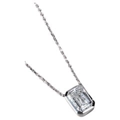 GIA Certified 3.00 Ct E/VVS1 Emerald Shape Diamonds 18K Gold Necklace Pendant