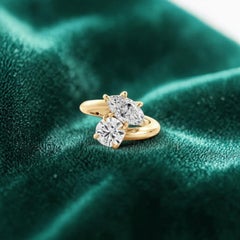 GIA Certified 3.00 Ct F/VS1 Marquise & Round Toi Et Moi Diamond Ring in 18K Gold