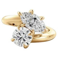 GIA Certified 3.00 Ct F/VS1 Marquise & Round Toi Et Moi Diamond Ring in 18K Gold