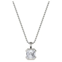 GIA Certified 3.00 Ct F/VS1 Square Emerald Diamond Half Bezel Necklace 18K Gold