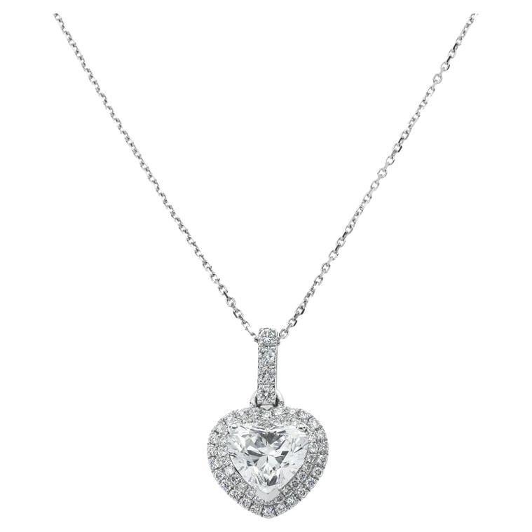 GIA Certified 3.00 Ct FLAWLESS / D Color Heart Shape Diamond 18K Gold Necklace