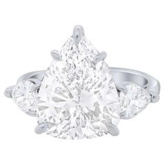 GIA Certified 3.00 Ct FLAWLESS / D color Pear Shape Diamond 18K Gold Ring