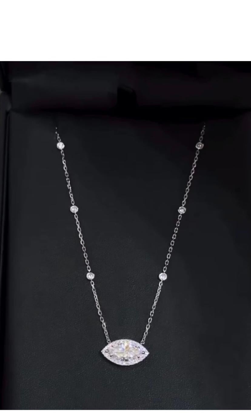 GIA zertifiziert 3,00 Ct FLAWLESS / E Farbe Marquise Form Diamant Halskette für Damen oder Herren im Angebot