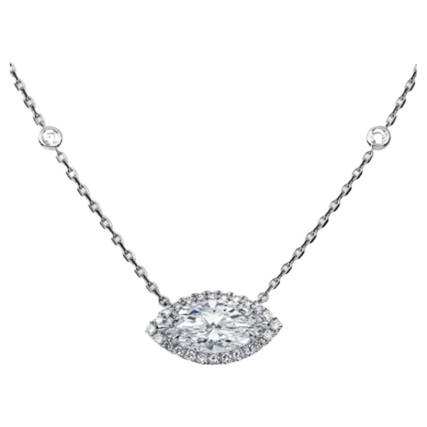 GIA zertifiziert 3,00 Ct FLAWLESS / E Farbe Marquise Form Diamant Halskette im Angebot