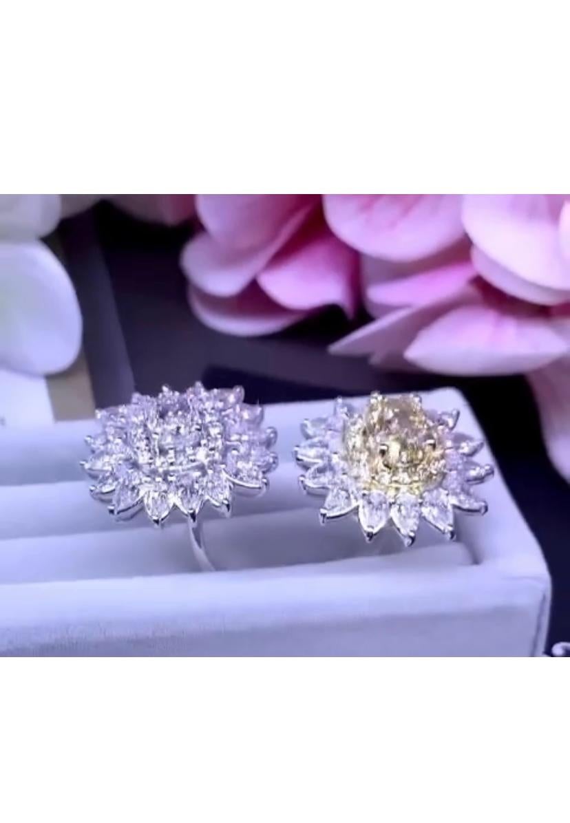 GIA Certified 3.00 Diamonds 18K Gold Flowers Ring For Sale 1
