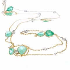 GIA Certified 30.00 Carat Emerald Diamond by the Yard Style Gold Chain Necklace