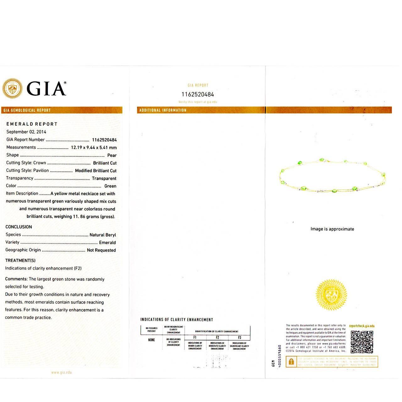 Diamante smeraldo certificato GIA da 30,00 carati in stile collana d'oro a catena In condizioni buone in vendita a Stamford, CT