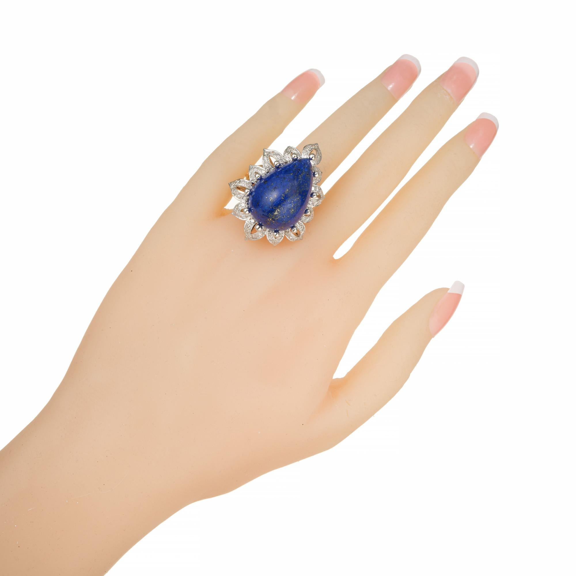 GIA Certified 30.00 Carat Lapis Lazuli Diamond Halo Yellow Gold Cocktail Ring In Good Condition For Sale In Stamford, CT