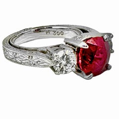 GIA Certified 3.00CT Burma Ruby & Diamond Antique Style Platinum 3 Stone Ring