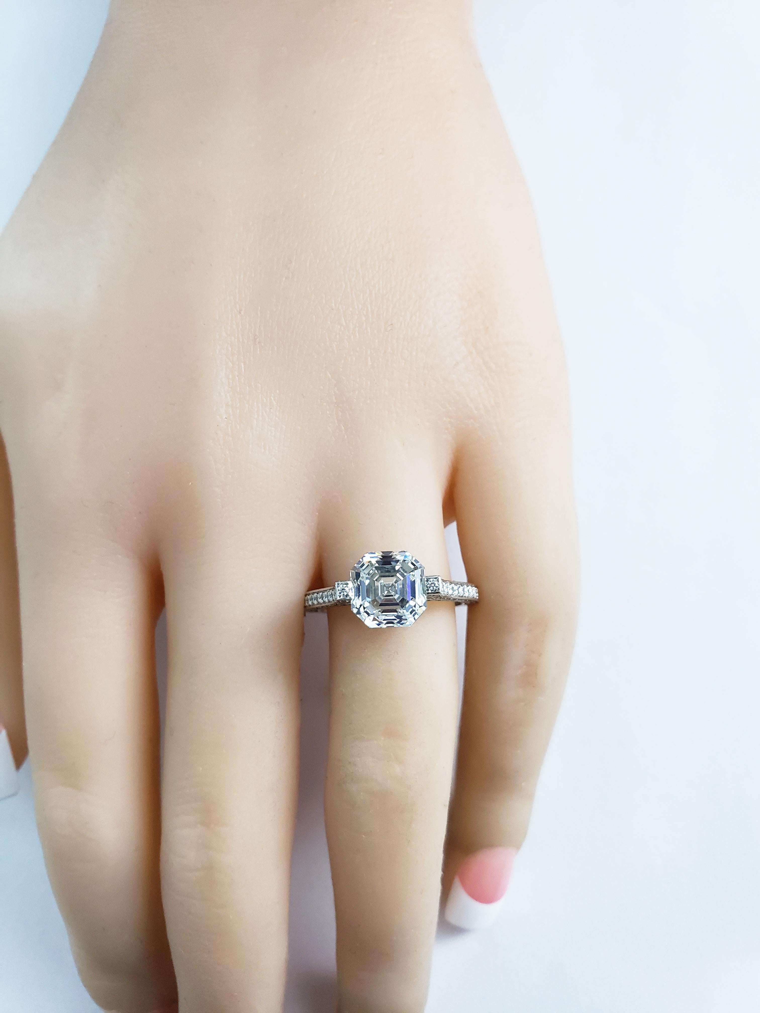 Women's Roman Malakov GIA Certified 3.01 Carats Asscher Cut Diamond Engagement Ring  For Sale