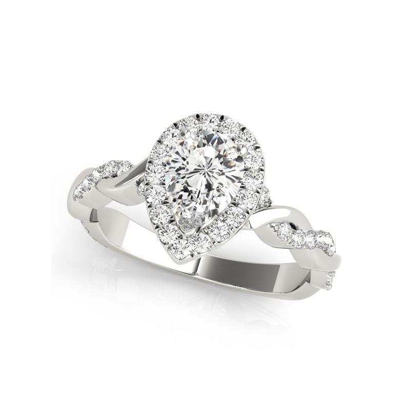 GIA Certified 3.01 Carat Braided Band Pear Halo 18K White Gold Diamond Ring In New Condition For Sale In New York, NY