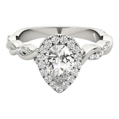 Bague en or blanc certifié GIA de 3,01 carats avec anneau tressé et halo de poire