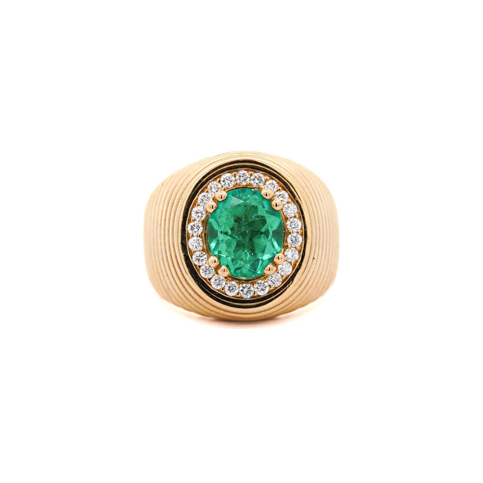 Anello unisex in oro giallo 18K con smeraldo colombiano e diamante da 3,01 carati certificato GIA in vendita 3