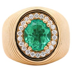 Anello unisex in oro giallo 18K con smeraldo colombiano e diamante da 3,01 carati certificato GIA