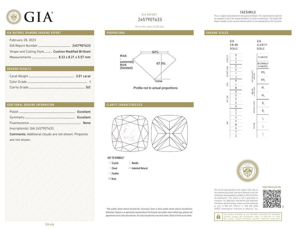 Contemporaneo GIA Certified 3,01 Carat Cushion Diamond Bamboo Shank Diamond Ring in vendita