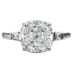 Bague de fiançailles à trois pierres en platine, certifiée GIA, 3(01) carats de diamant E/VS1