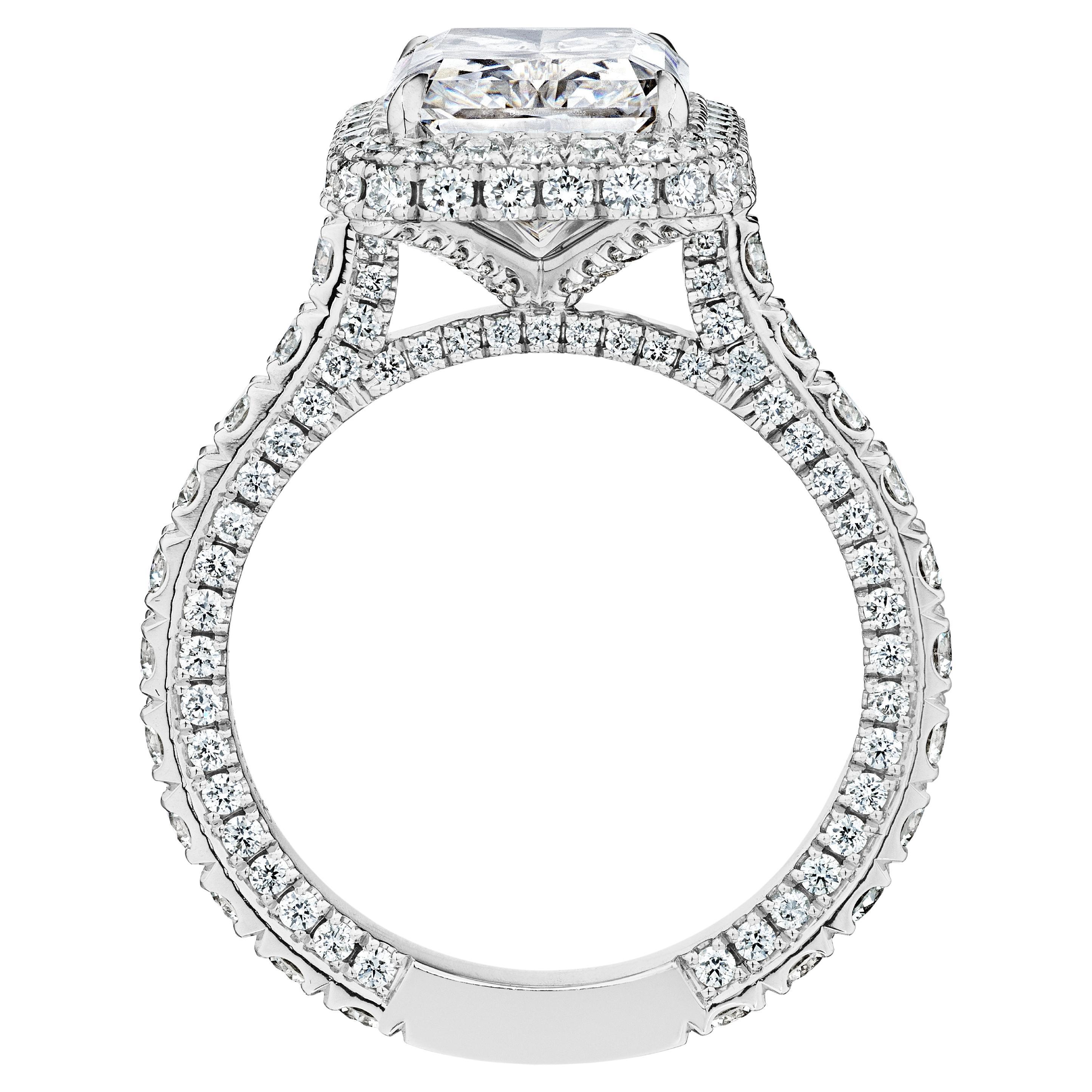 GIA Certified 3.01 Carat E VS1 Radiant Diamond Engagement Ring "Aliya" For Sale