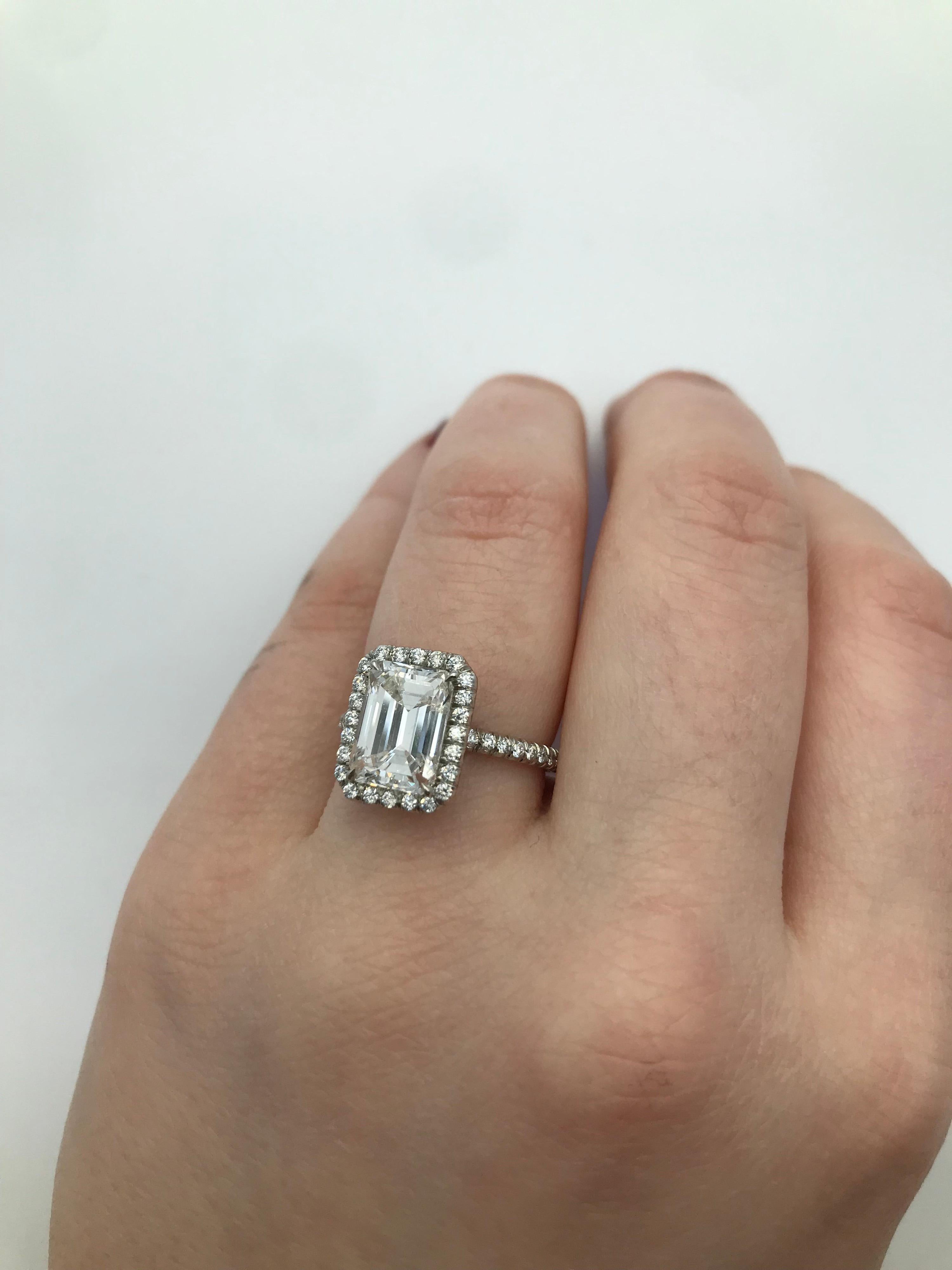 Women's GIA Certified 3.01 Carat Emerald Cut Diamond Engagement Ring