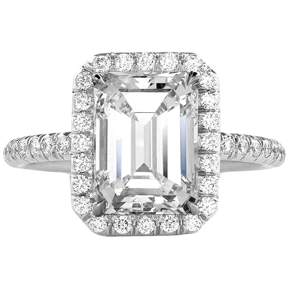 GIA Certified 3.01 Carat Emerald Cut Diamond Engagement Ring