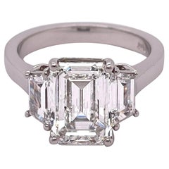 GIA Certified 3.01 Carat Emerald Cut Diamond Engagement Ring Platinum Mounting