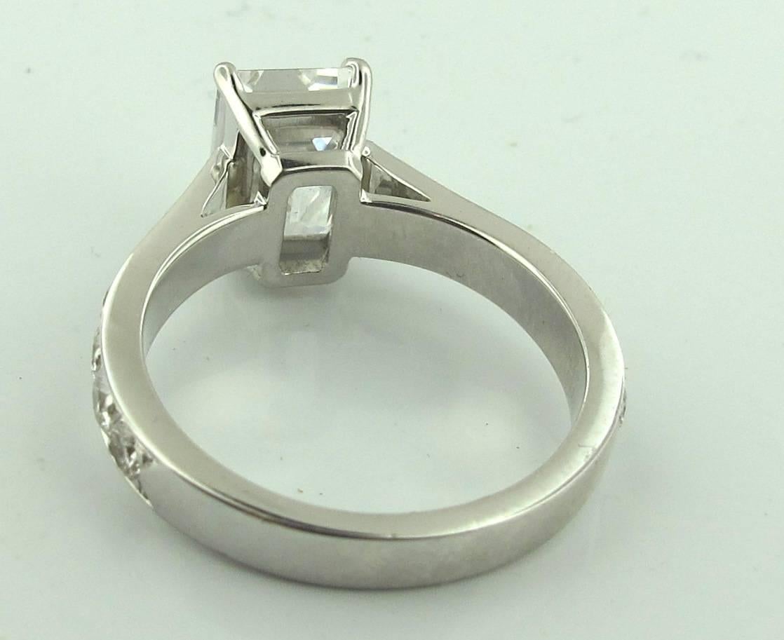 Contemporary GIA Certified 3.01 Carat Emerald Cut Diamond Ring, E color, in Platinum