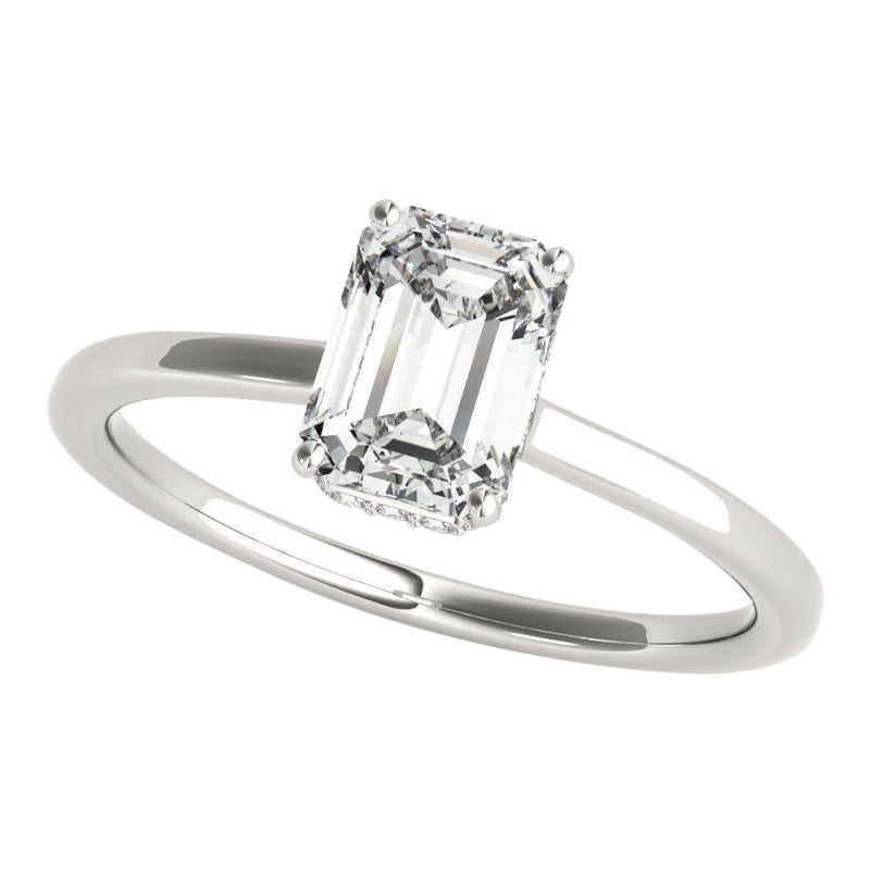 GIA Certified 3,01 Carat Emerald Hidden Halo Slim Band Platinum Diamond Ring