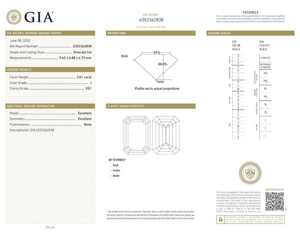 Contemporaneo Anello di diamanti solitario con smeraldo incastonato certificato GIA da 3,01 carati in vendita